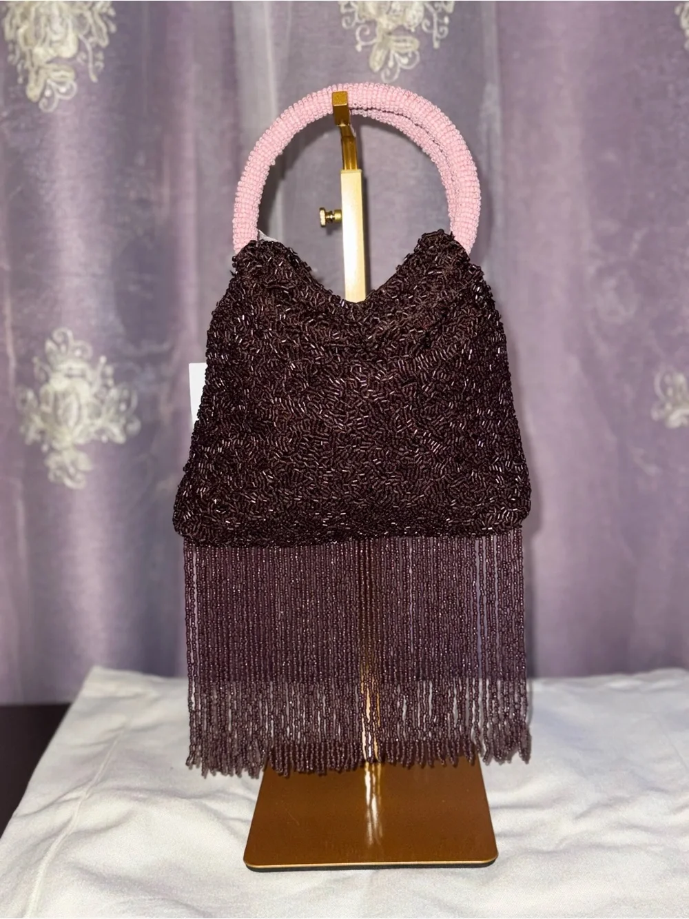 NWT “From India to You” Hand Beaded Floral Fringe Evening Bag